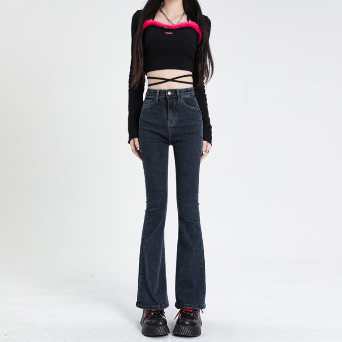 Jeans Women's Spring High Waist Slim and Flared Pants Women's High Elastic Bell-bottom Pants Women's Horseshoe Pants Women's Small Pants
