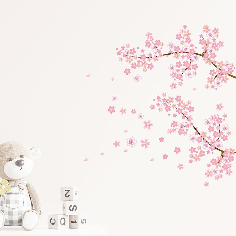 Pink Plum Blossom Branch Wall Sticker Bedroom Living Room Furniture Background Wall Decal Mural Pvc