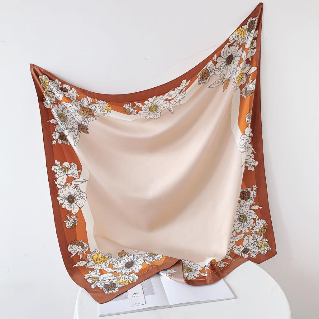 Korean Japanese Sweet Floral Square Scarf Women Summer Decorative Neck Scarf