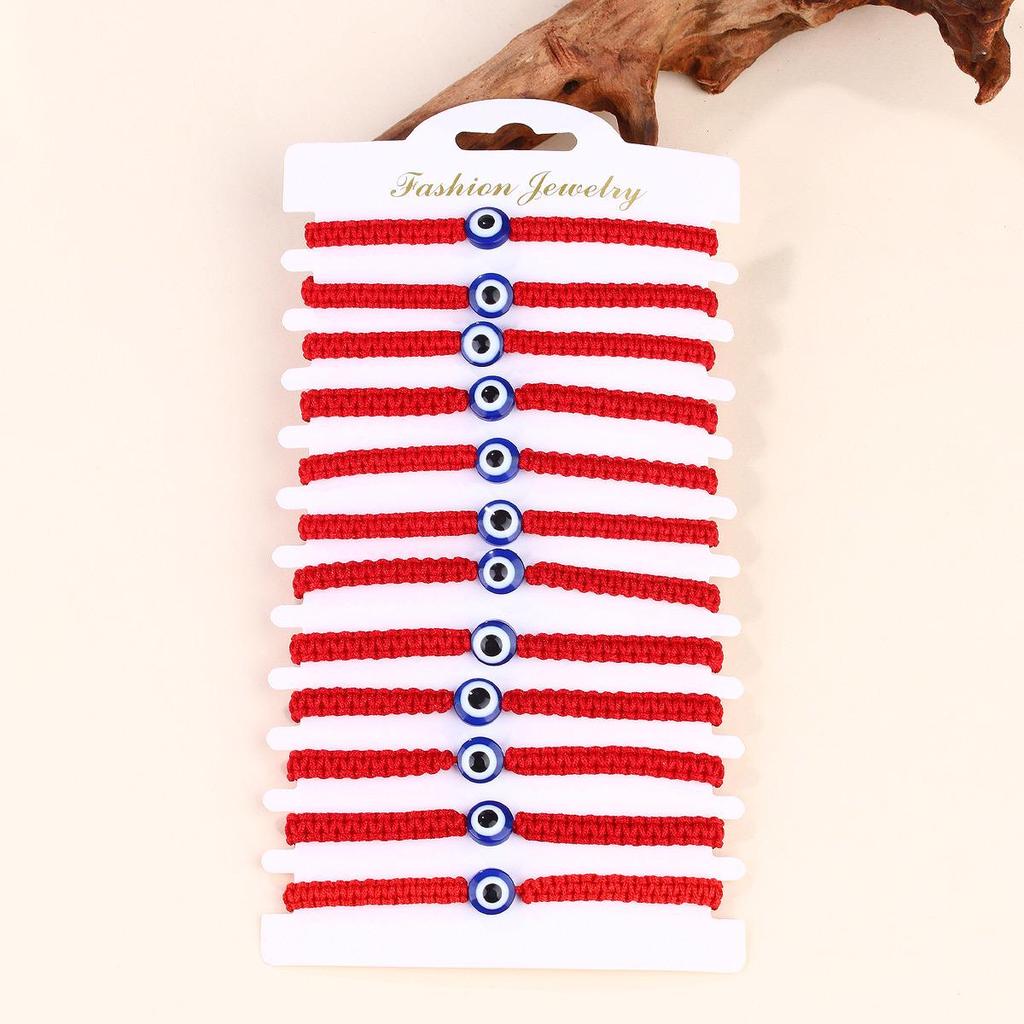 Modrý náramek se zlým okem a červenou šňůrkou - Ručně tkaný design