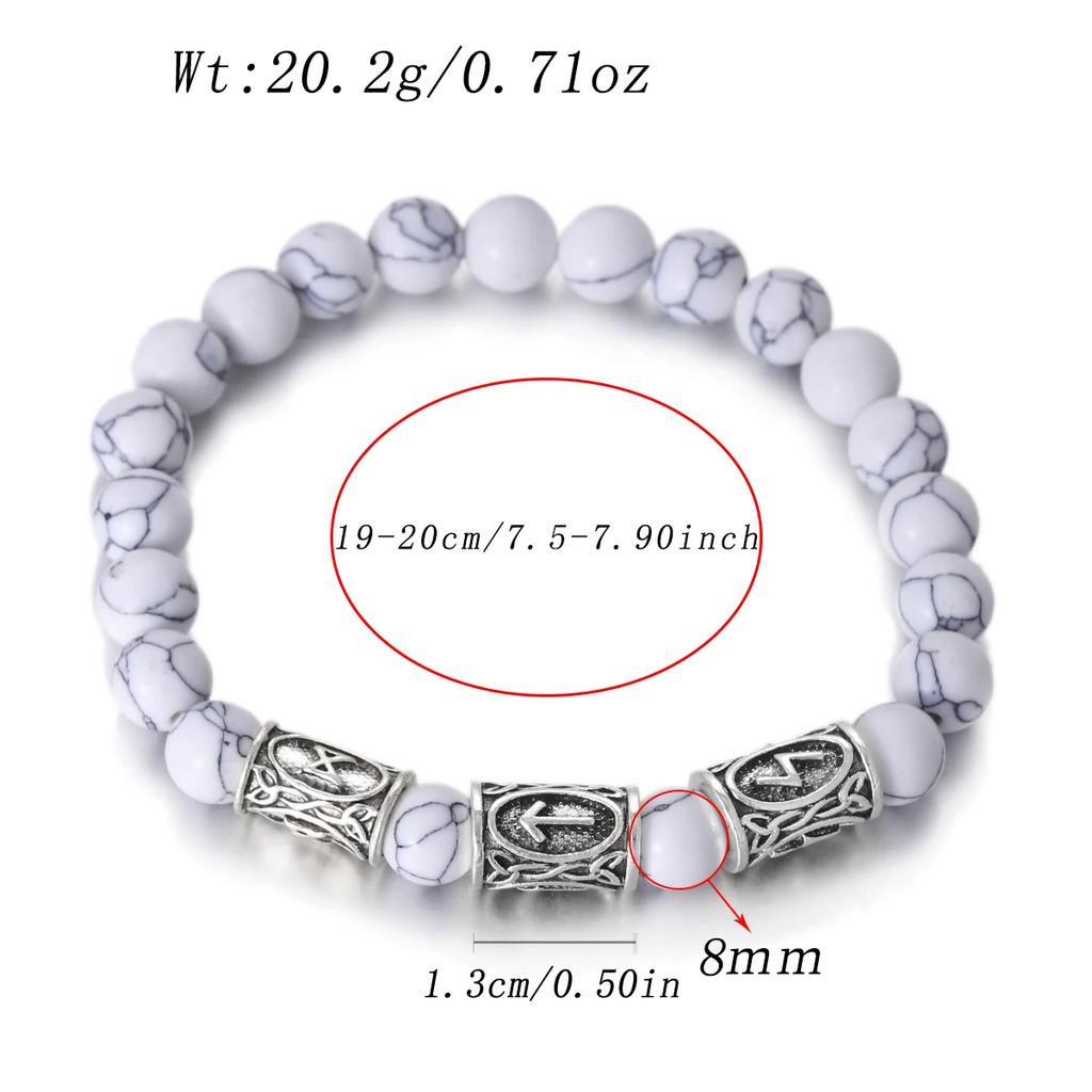 Viking Men Bracelet Norse Runes Stone 8mm Natural Jade Sodalite Turquoise Lava Beads Jewelry Bangles Homme Pulseras