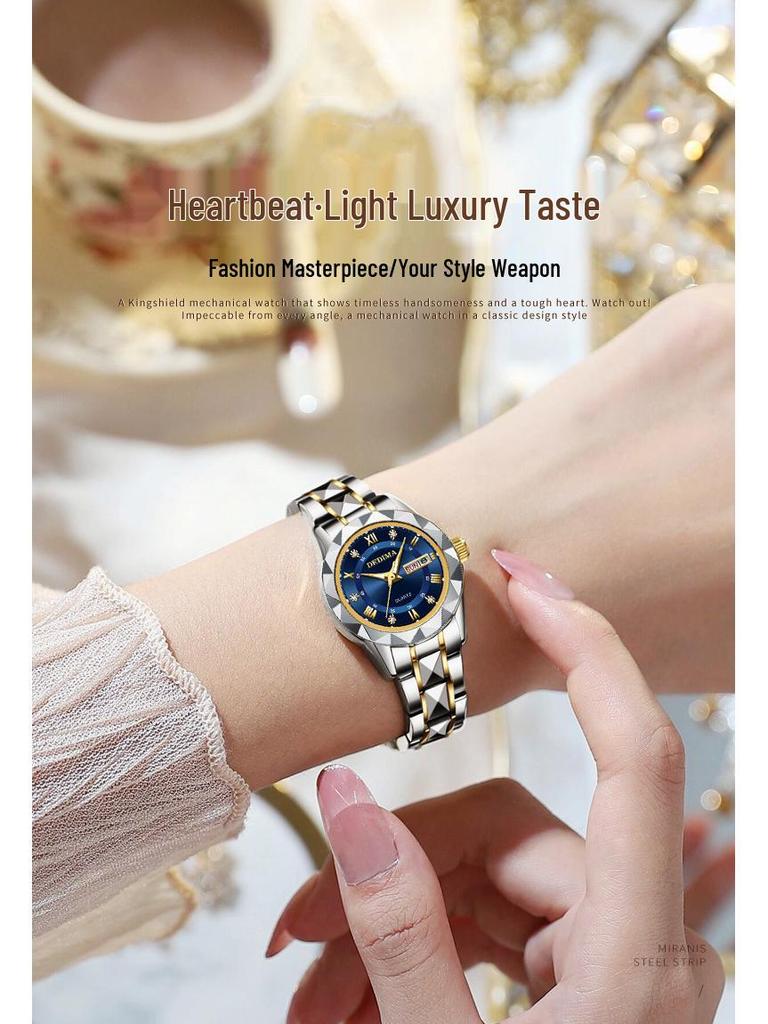 Trendy Versatile Ladies' Diamond-Set Waterproof Luminous Watch - Elegant Goddess Style