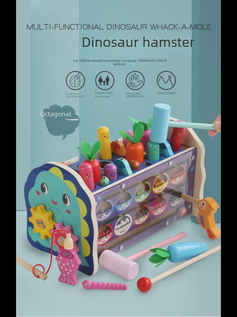 Multifunctional Dinosaur Percussion Toy: Whack-a-Mole, Magnetic Maze, Carrot Pull, Piano