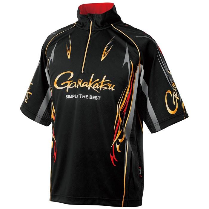Gamakatsu 2-Way Print Zip Shirt (Short Sleeve) Black 7L GM3815