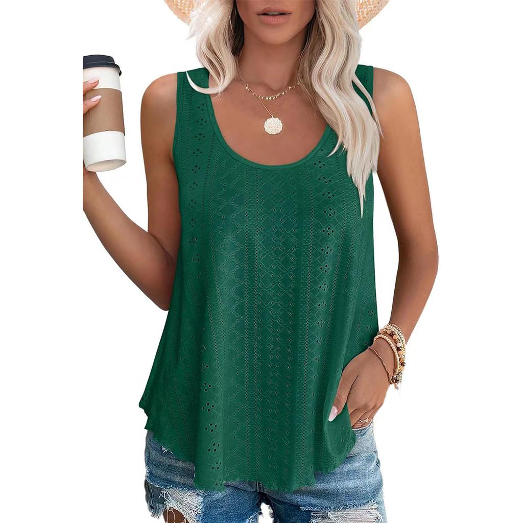 Amazon Independent Station European and American Cross-Border Trade 2025 Spring/Summer New Round Neck Loose Sleeveless T-Shirt Top In Stock