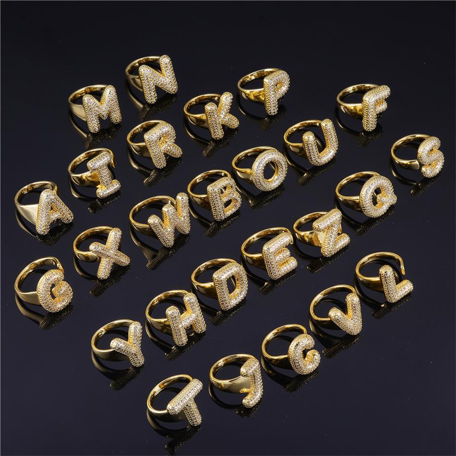 Zirkon Kupfer Mikro-Eingefasst 26-Buchstaben Offener Ring - Europäischer & Amerikanischer Weihnachtsschmuck