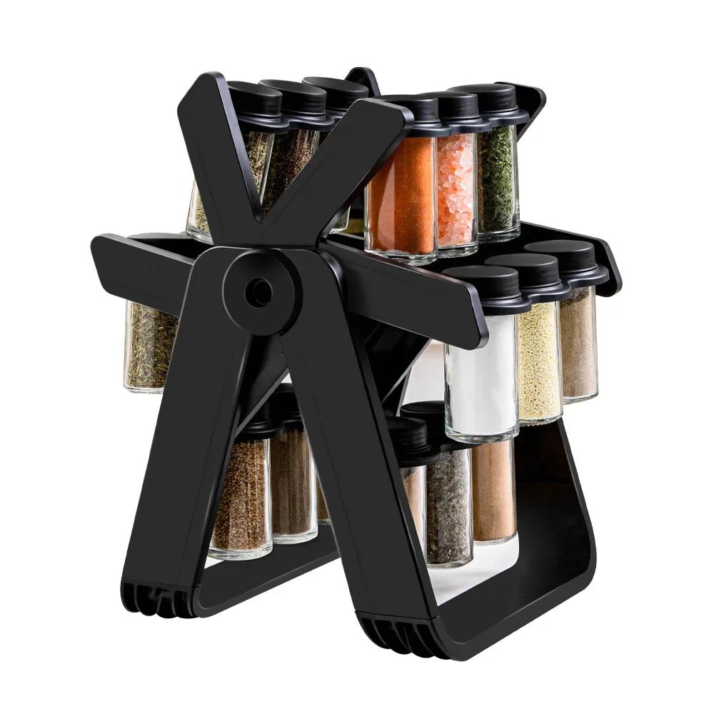 Rotating Storage Rack Rotating Glass Spice Rack Set Kitchen Storage Rack Spice Storage Rack Seasoning Storage Rack Glass Jars
