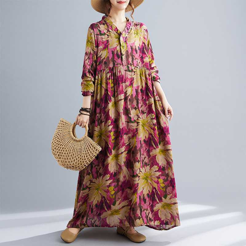 

Новые свободные платья с длинным рукавом в стиле бохо с винтажным принтом L