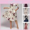 Women's Fashion Vintage Print Long Sleeve Puff Dress In Elegant Floral Pattern