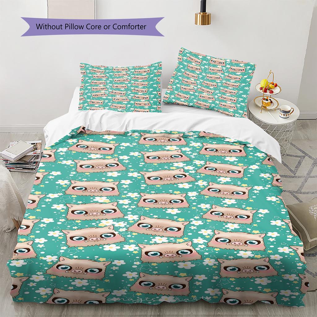 Dämonentöter Kunstmuster Bettwäsche Bettdecke Set Bettbezug Kissenbezug Zuhause Geburtstagsgeschenk(1 Bettbezug + 2 Kissenbezüge, ohne Füllung)