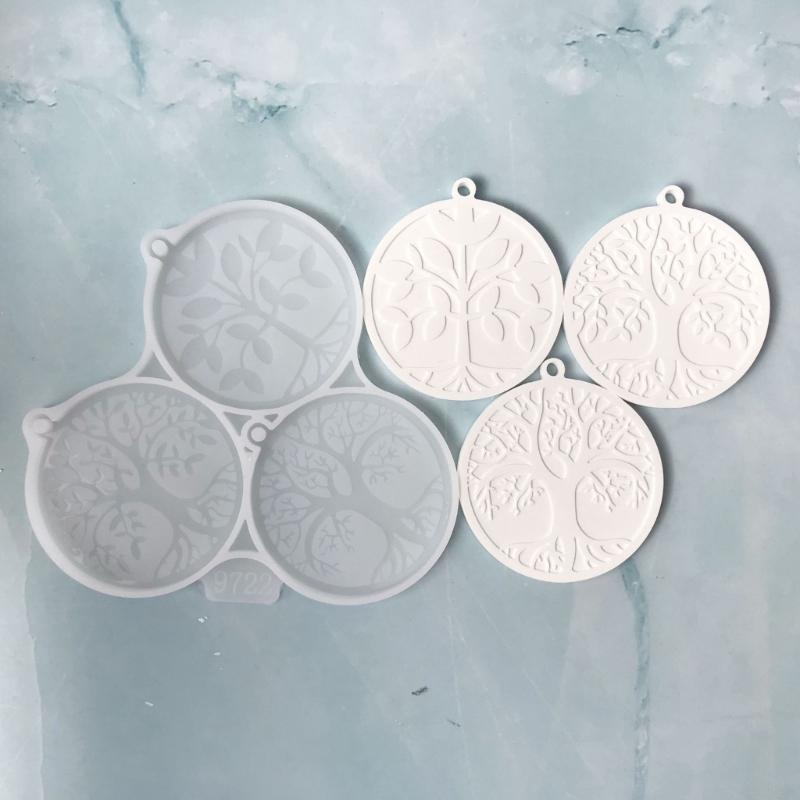 Keychain Resin Mold Life Tree Keyring Silicone Molds Epoxy Resin Casting Mold Pendant Mould with Hole for Jewelry Making