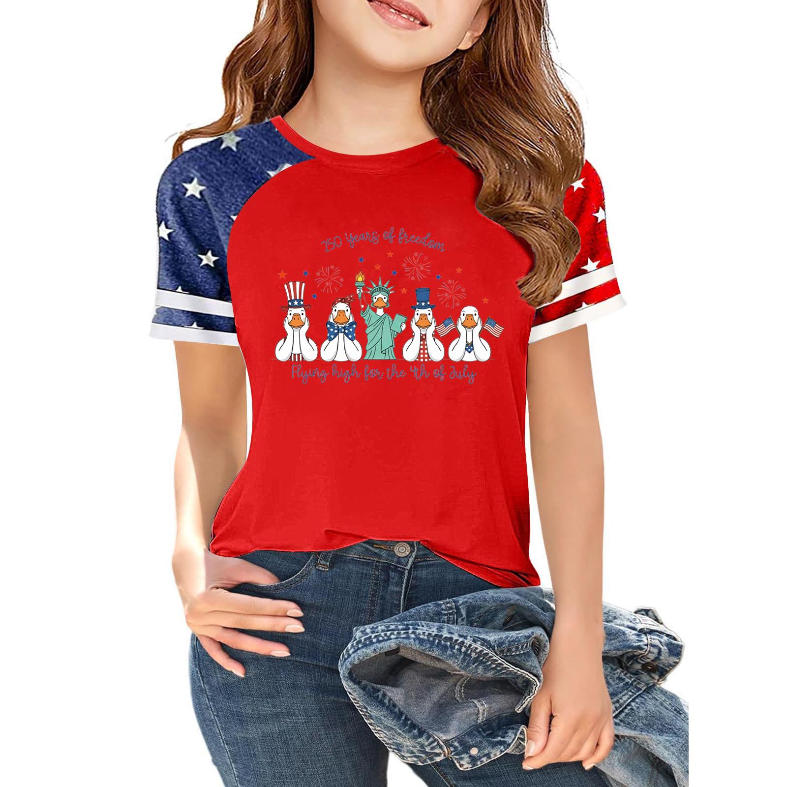 

Kids Independence Day Printed Crew Neck Short Sleeve Casual T Shirt USA Map Graphic Raglan Sleeves Tee for Boys Girls Summer Wear 120