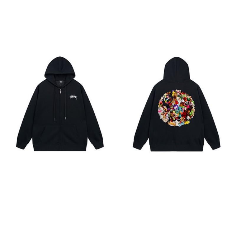 Mens Hooded Zip-Up Fleece-Lined Sweatshirt With Letter Print Casual Oversized Pullover Winter Jacket