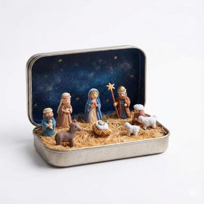 Tiny Christmas Nativity Set, Pocket Sized Nativity Scene Gift Box, Resin Nativity Set with Figurines, Christmas Decoration, Home Gift Decoration