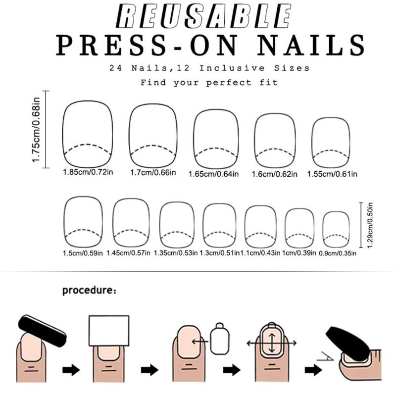 24 Pcs Short Square False Nail Flowers Press On Nail Simple Acrylic Nail Glossy Full Cover Stick on Nail for Woman