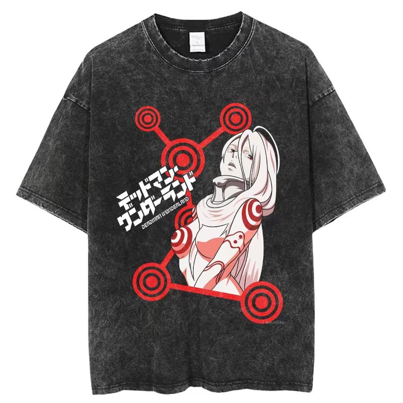 Anime Deadman Wonderland Shiro Graphic T Shirt Men Women Manga T-shirts Vintage Washed Tee Harajuku Oversized T-shirt