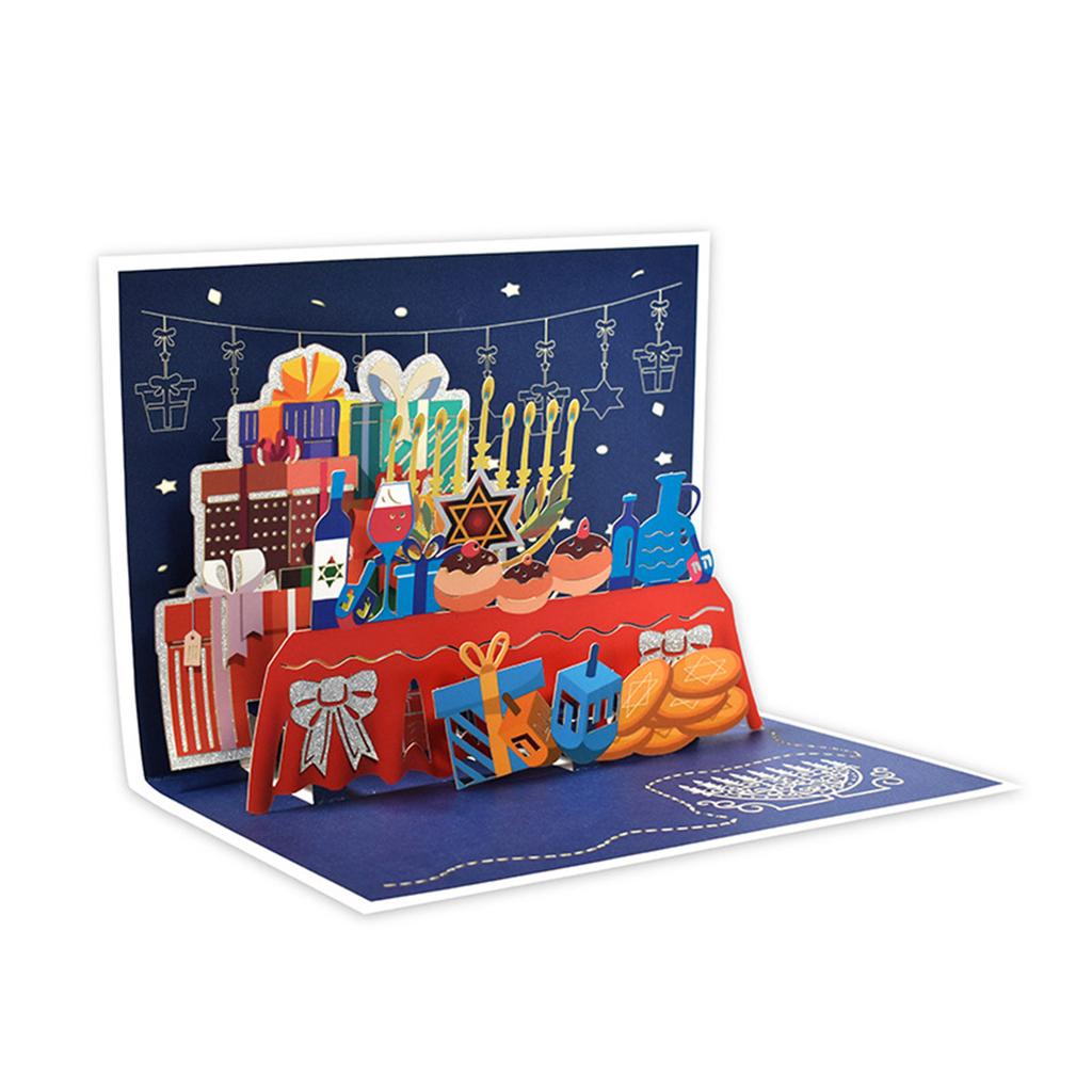 Exquisite Handmade Gift Card for Chanukah Festival 3DPopUp Blessing Card HappyHanukkah Card Menorah Light Greeting Card