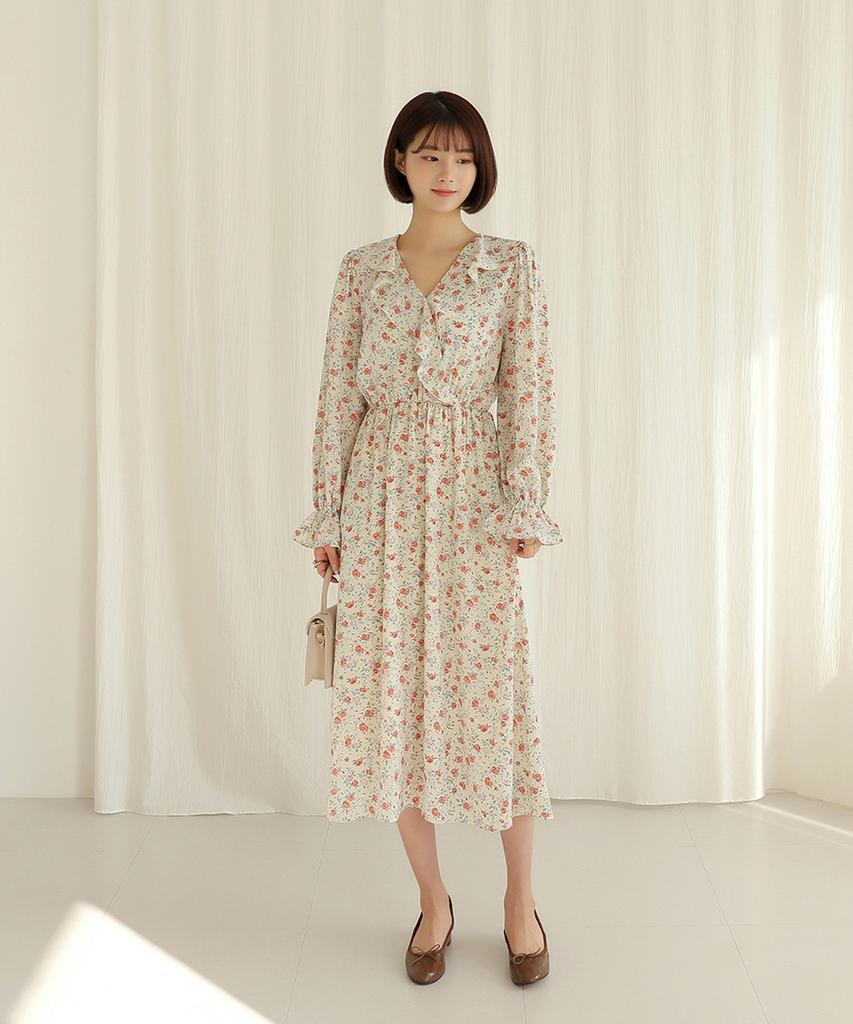 Ppaeppae Ruffle Design Flower Long Dress