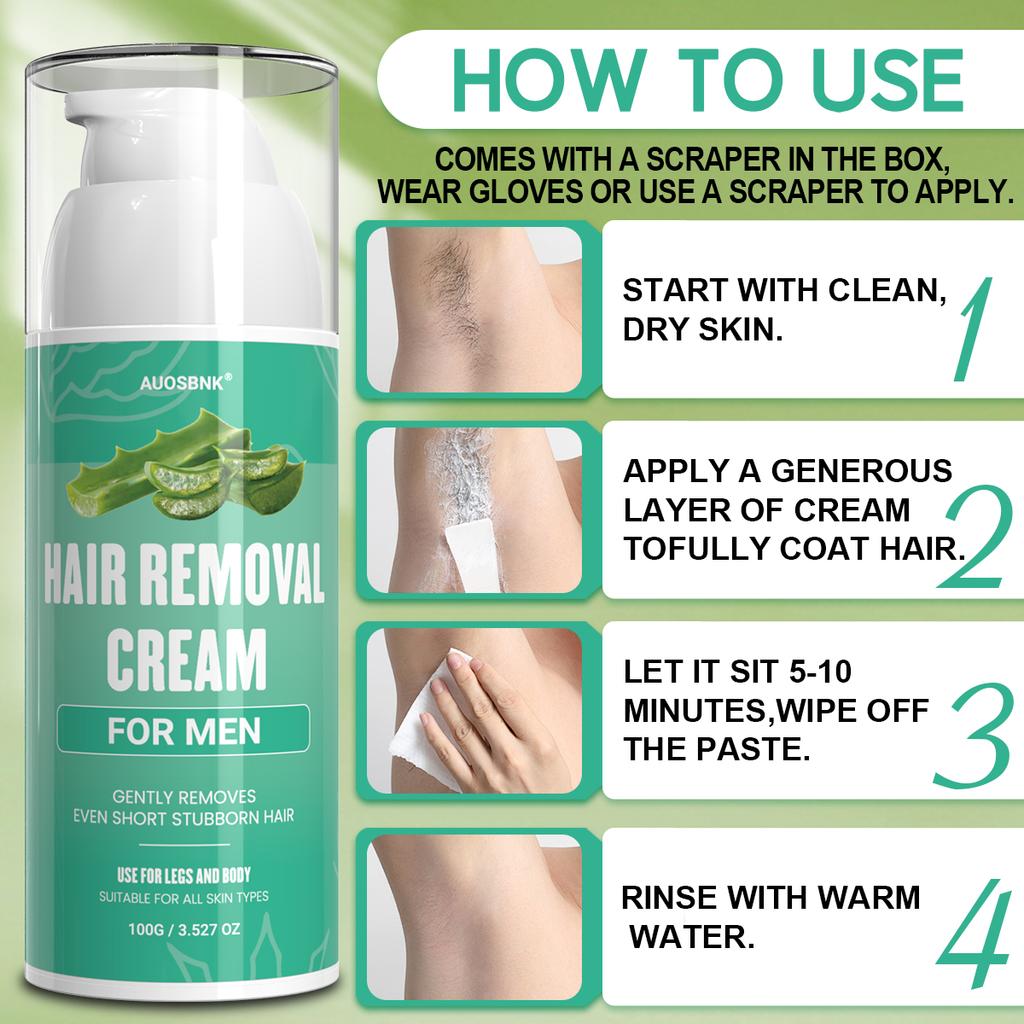 Men's Hair Removal Cream, Depilatory Cream for Men, Hair Remove Cream With Scraper, Aloe Vera Moisturizing, Painless, Moisturizing-100g