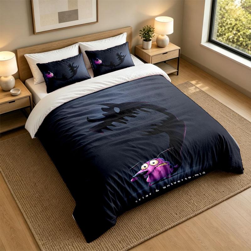 3Pcs Bedding SetCourage the Cowardly Dog Soft Bed Sheet and Two Pillowcases Home Bedroom Decor