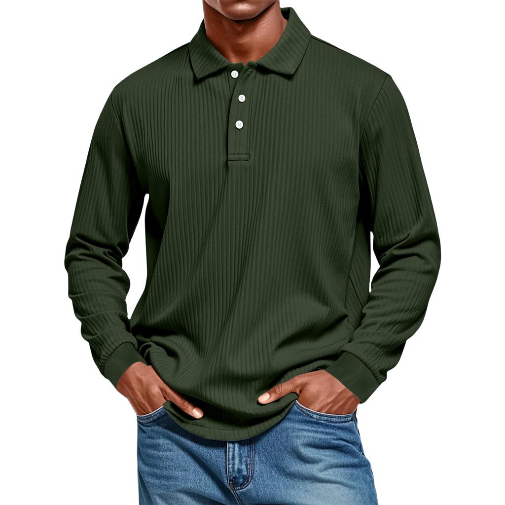 Men's Casual Style Solid Color Loose  Shirt Long-sleeved Top