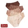 5 pezzi/set vendita calda nuovo cotone donna intimo elegante pizzo floreale mutandine traspiranti tinta unita scava sexy slip lingerie