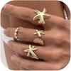4Pcs/Set Summer Beach Trendy Geometric Gold Silver Starfish Scallop Adjustable Open Rings for Women Jewelry