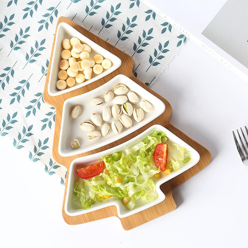 

Керамические тарелки для закусок в форме рождественской елки с бамбуковым подносом – Праздничная посуда для вечеринок и праздников белый