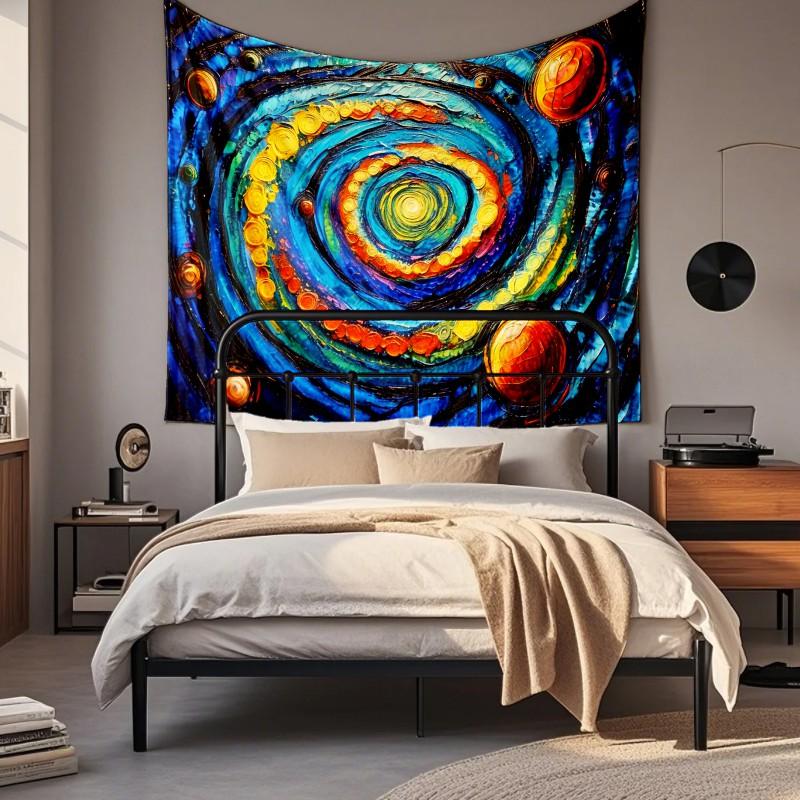 Boho Chic Wall Tapestry With Moon Phase Floral Starry Sky Design Bedroom Yoga Studio Decor