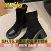Small versatile short boots women's autumn 2025 new suede elastic thin boots thick-soled high-heeled temperament short boots