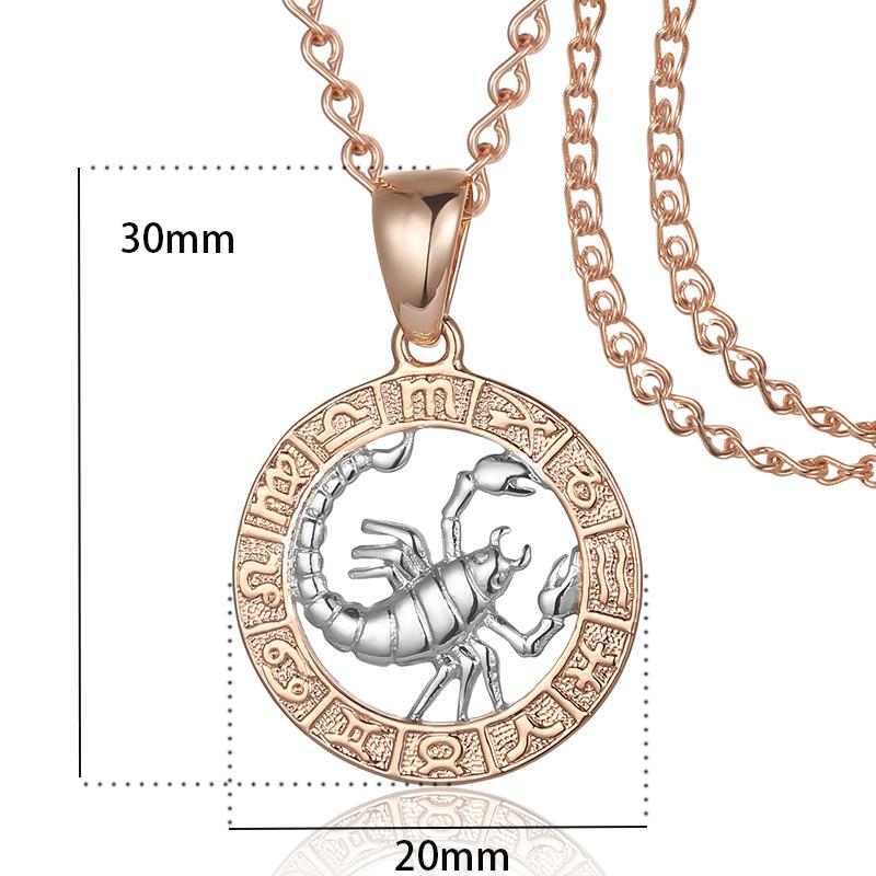 FJ 12 Zodiac Sign 585 Gold Color Constellation Rose Pendants Capricorn/Gemini Twisted + 50cm Chain Women Men Zircon