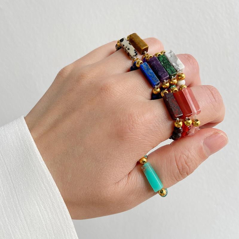 4mm Beads Rings For Women Men Trendy Cuboid Beaded Rings Chakra Healing Quartzs Finger Rings Handmade Hit Rings Jewelry Party