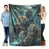 Jungle Big Cat Collage Flannel Blanket, Wild Lion Tiger Panther Throw, Soft Cozy for Wildlife Lover Home Decor Sofa Couch Gift