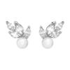 Louison Pearl Leaf Shaped Cubic Zirconia Rhodium Plated Imitation Crystal Imitation Pearl Earrings Women Earrings Silver 5627346