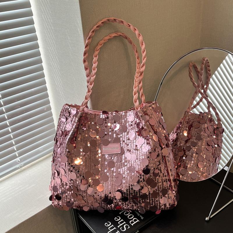 Yogodlns New Shiny Sequins Women's Shoulder Shopping Bag Glitter Handbag Large Capacity Clutch Purse Fashion Party Accessory for Ladies