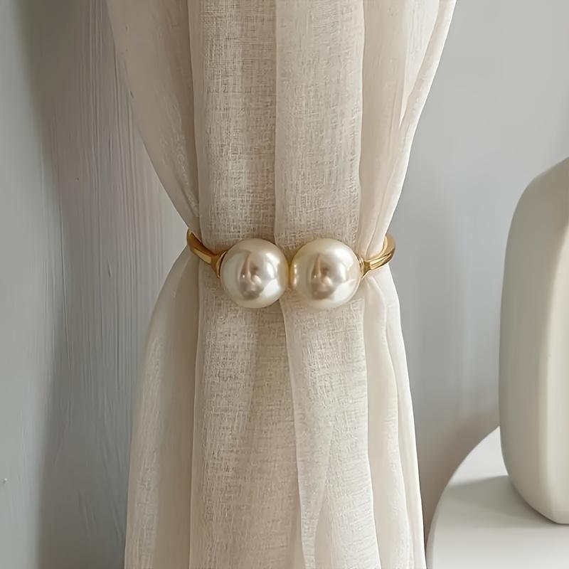 2Pcs Bohemian-style Golden Curtain Tiebacks With Artificial Pearls Stylish Home Decor Curtain Tiebacks, Suitable For Sheer Curtains, Bath Accessories