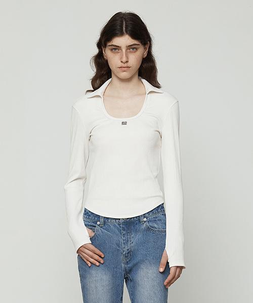 Current Collar U-Neck Long Sleeve [Ivory] Ivory/S