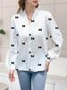 Elegant Polka Dot Bow Print V-Neck Long Sleeve Women's Shirt