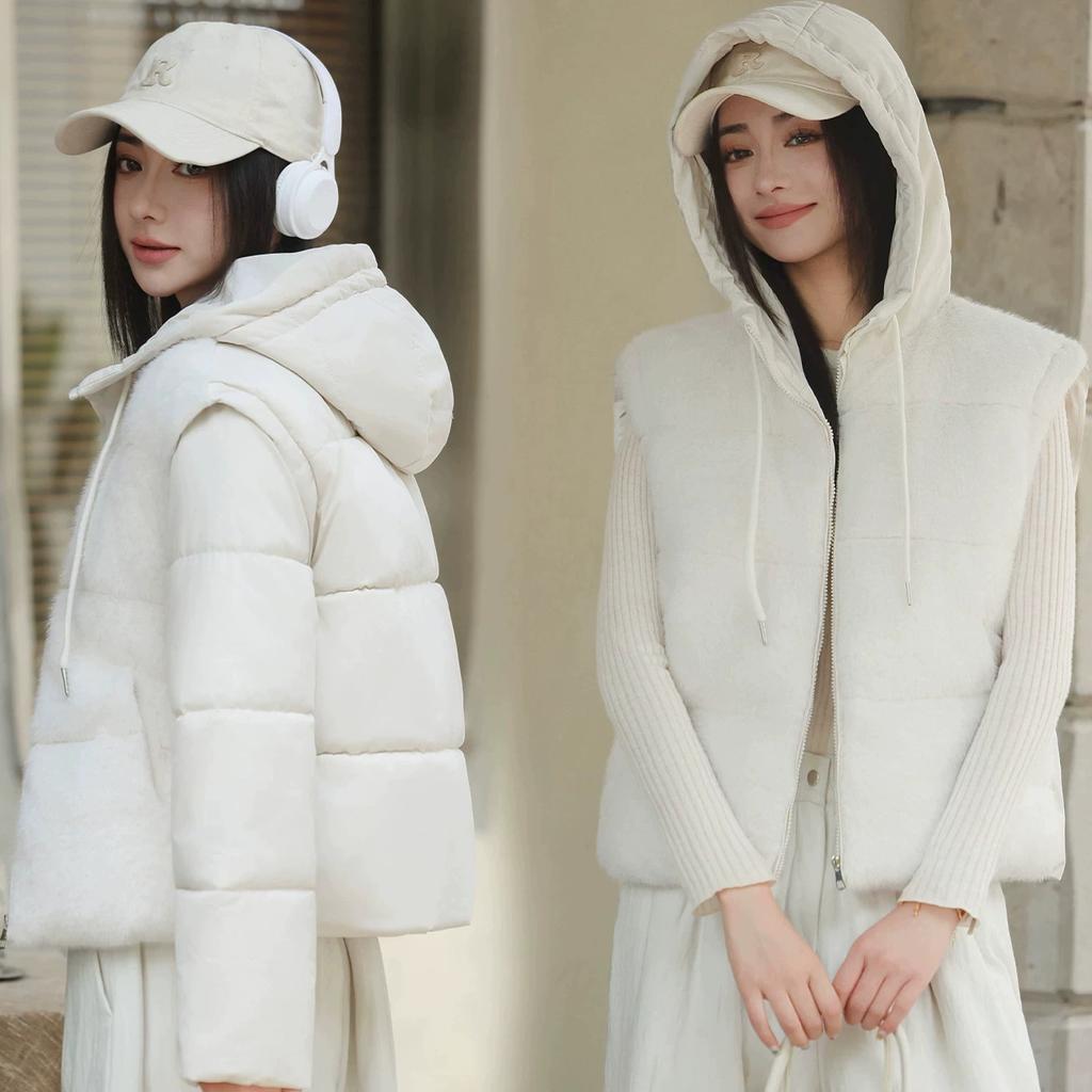 One dress and two wears the new winter down cotton-padded clothes, women's jackets, removable sleeves, spliced cotton-padded clothes, and women's shor