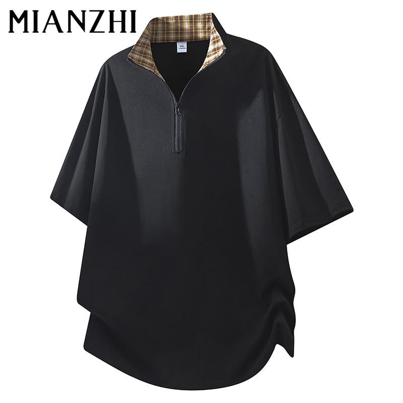 Men s Summer Plaid Half-Zip Polo T-Shirt XL