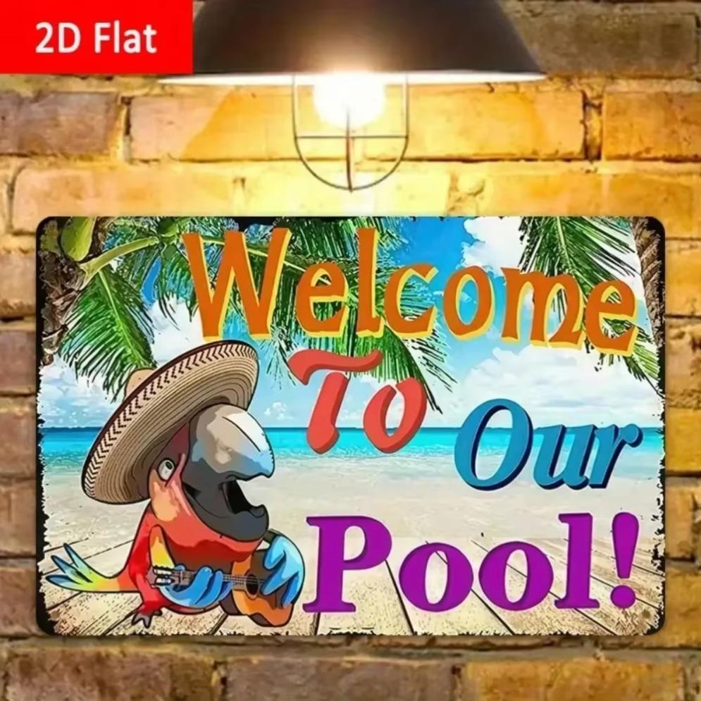 Tropical Pool Welcome Tin Sign – "Welcome To Our Pool" Beach Area Decor