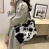 Yogodlns Large Capacity Shopper Bags For Women Winter Travel Tote Bag Cow Printing Plush Shoulder Bag Ladies Designer Handbag