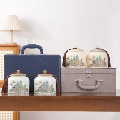 Retro Ceramic Tea Caddy with Sealing Lid - Half-Jin Capacity for Green, White, Black Tea - Gift Box Included
