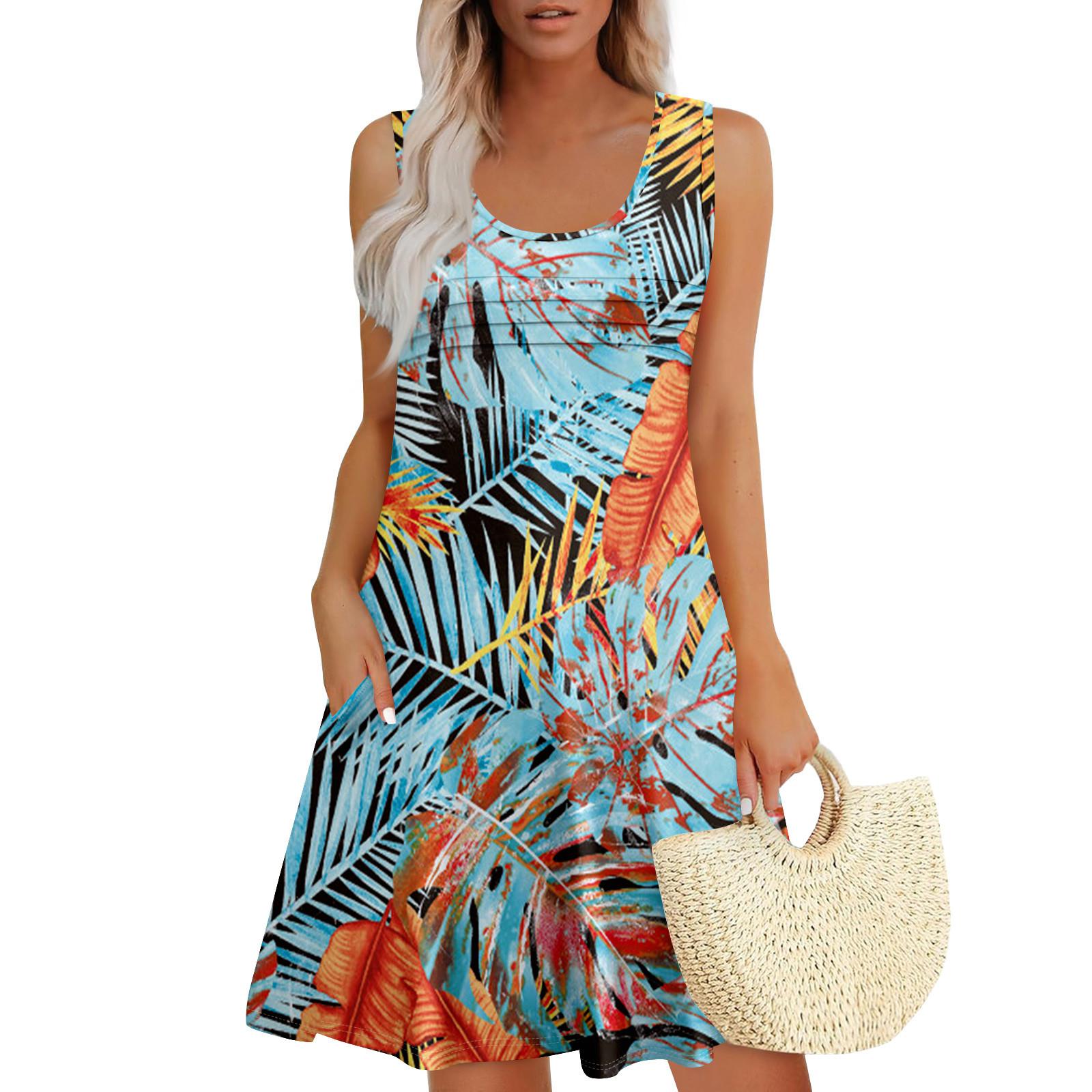 

Женские летние платья Свободные сарафаны без рукавов Платье с карманами S