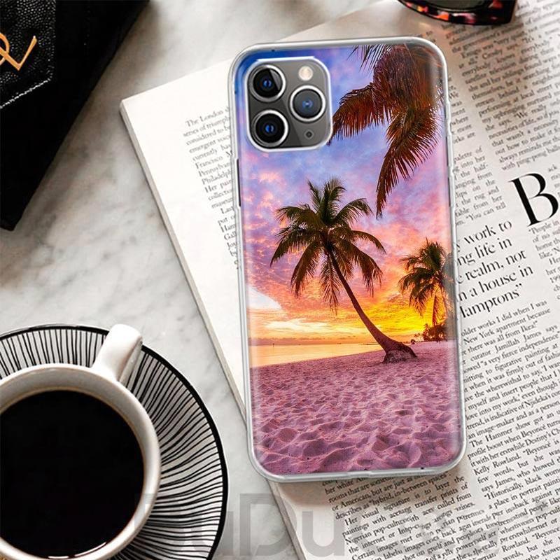 Summer Beach Sunset Sea Palm Tree Cover For iPhone 16 15 14 13 12 11 Pro Max Apple Phone Case X XS 7 Plus 8 + Art Customized Pri