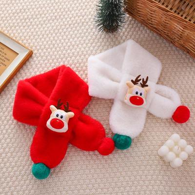 Women's Imitation Rabbit Fur Cartoon Reindeer Christmas Scarf for Kids - Warm Winter Neck Warmer