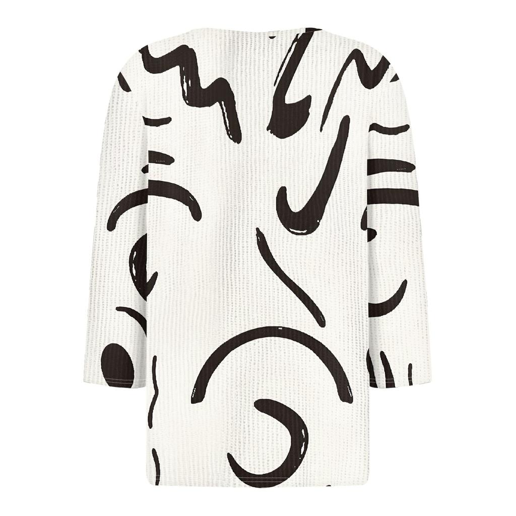 Women's T Shirt Tee  Print Button  3/4 Sleeve Knit Sweater Daily Weekend Fashion Basic V- Neck Regular Top