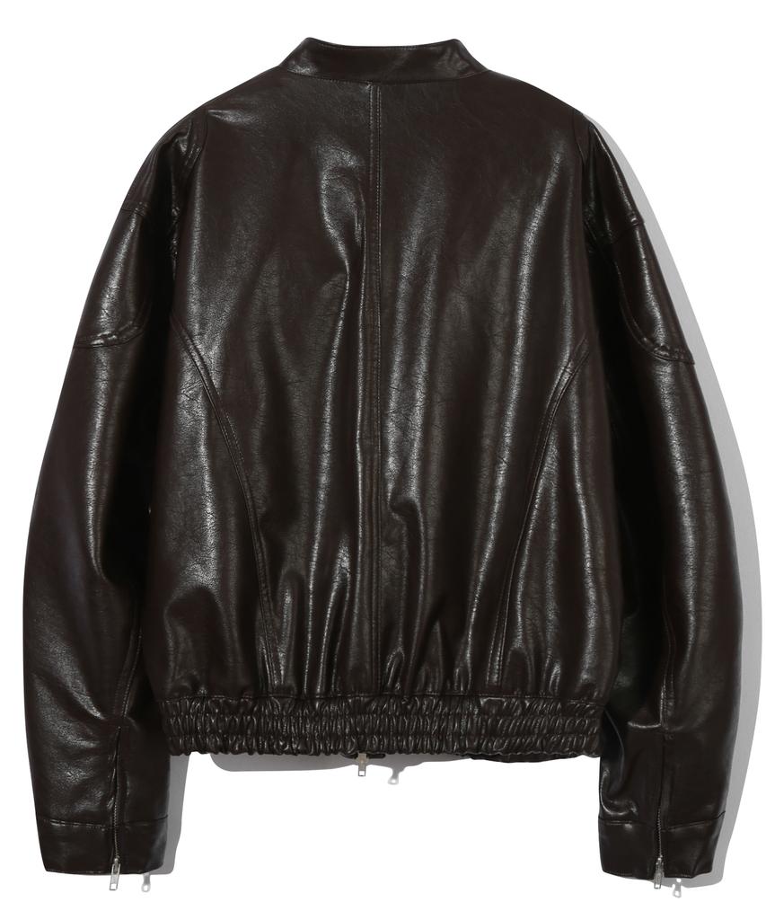Basemoment Leather Biker Jacket Dark Brown
