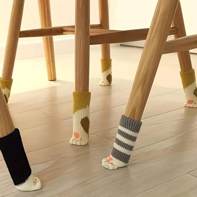 4 Stück Gestrickte Tisch- und Stuhlbeinabdeckungen Türgriff-Schutzabdeckungen Rutschfest Verschleißfest Leise Katze Verdickte Stuhlbeinabdeckungen Beinpolster