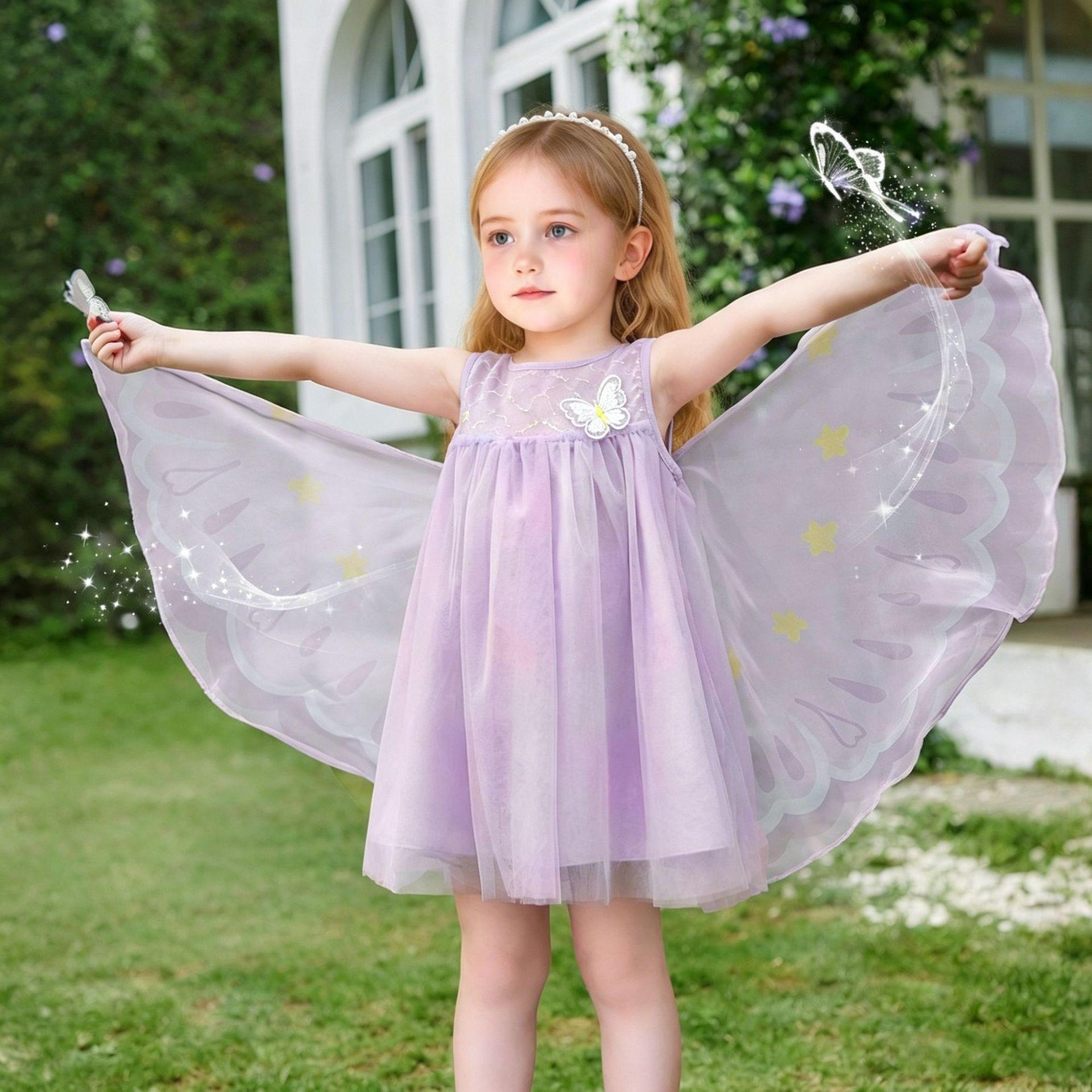 Girls  Dress Baby Butterfly Tulle Dress Stylish Princess Dress For Girls Summer Children S Dress Lightweight Style 90cm